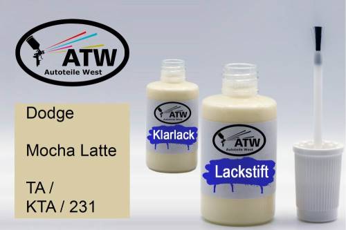 Dodge, Mocha Latte, TA / KTA / 231: 20ml Lackstift + 20ml Klarlack - Set, von ATW Autoteile West.